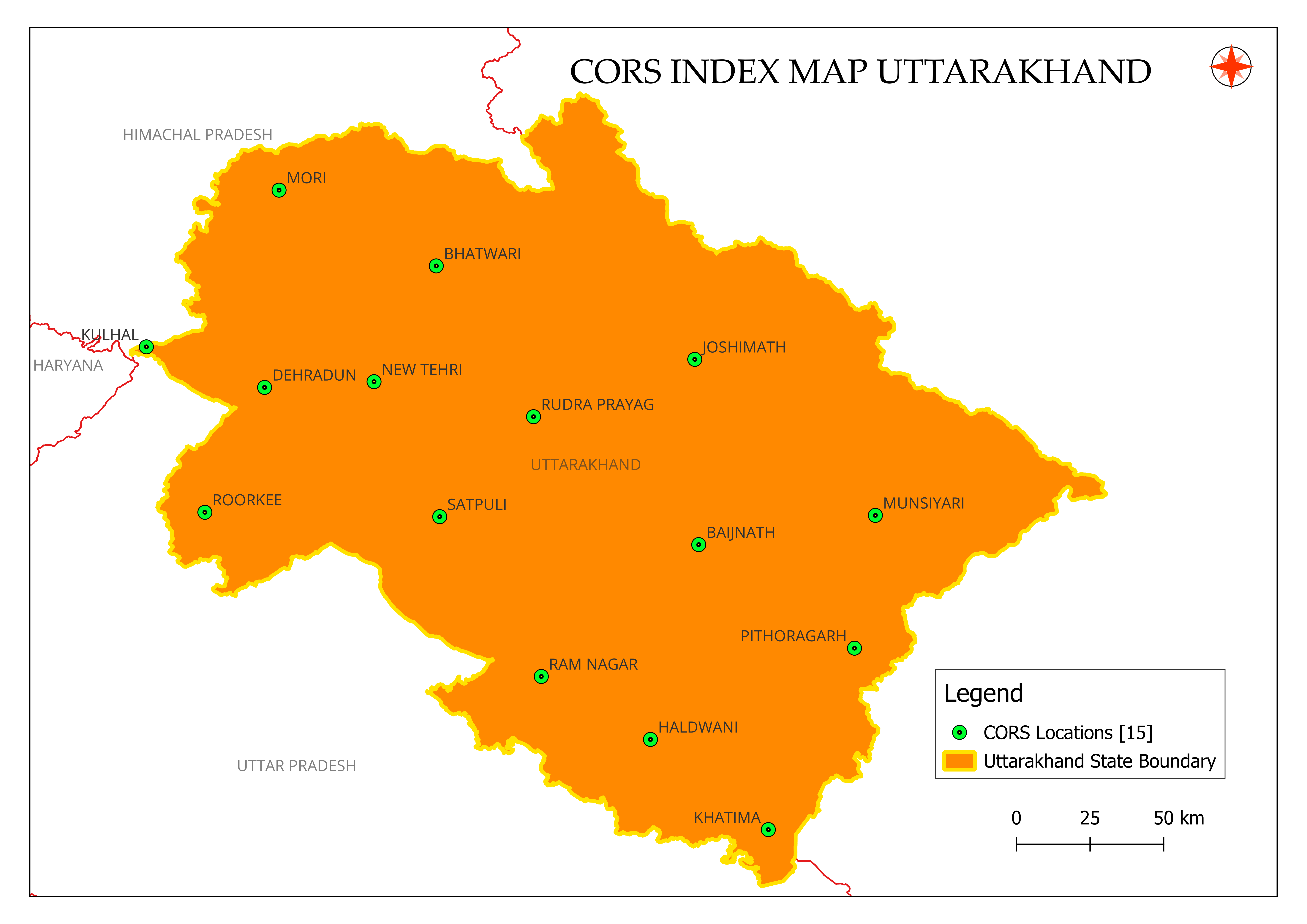 CORS stations distribution in Uttarakhand State Img